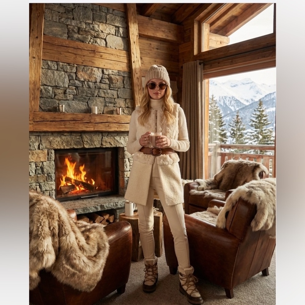 H&M Divided Faux Fur and Wool Cream White Long Vest